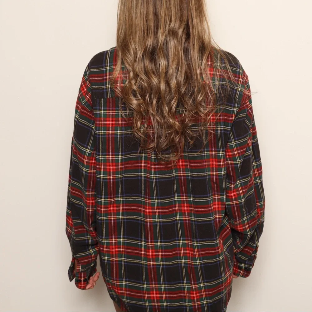 Vintage Lands End Super Cozy Multi Color Plaid Flannel Button-Up Shirt - Picture 3 of 5